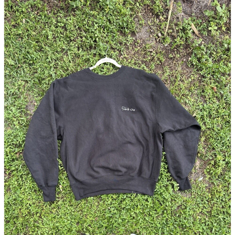 Fish On Custom Logo And Marlin Front And Back Black Champion Sweatshirt Large